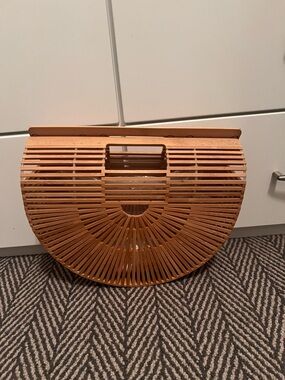 Handcrafted Bamboo Semi-Circle Tote Bag in Natural Tan